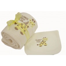 Personalised Newborn Baby Giraffe Blanket and Bib Gift Set